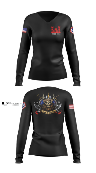 Womens Long Sleeve Vneck Shirt, 125 ENGINEER COMPANY, National Guard, Teamtime, Team time, sublimation, custom sports apparel, team uniforms, spirit wear, spiritwear, sports uniforms, custom shirts, team store, custom team store, fundraiser sports, apparel fundraiser