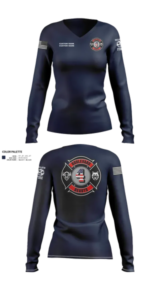 Womens Long Sleeve Vneck Shirt, Gallatin Fire Department Station 4, Fire Department, Teamtime, Team time, sublimation, custom sports apparel, team uniforms, spirit wear, spiritwear, sports uniforms, custom shirts, team store, custom team store, fundraiser sports, apparel fundraiser