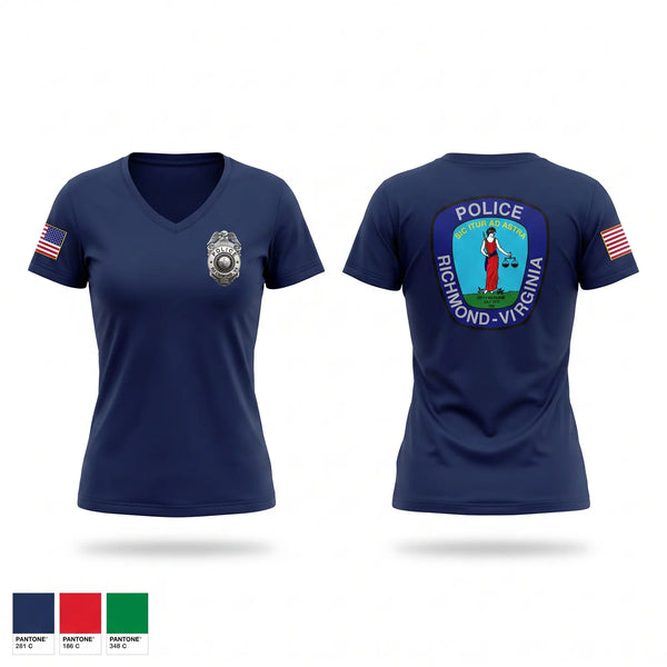 Womens Short Sleeve Vneck Shirt, Richmond Police Department, Police, Teamtime, Team time, sublimation, custom sports apparel, team uniforms, spirit wear, spiritwear, sports uniforms, custom shirts, team store, custom team store, fundraiser sports, apparel fundraiser