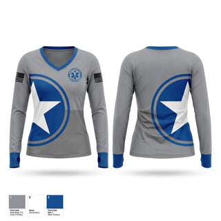 Womens Long Sleeve Vneck Shirt, ESD 11, EMS/EMT, Teamtime, Team time, sublimation, custom sports apparel, team uniforms, spirit wear, spiritwear, sports uniforms, custom shirts, team store, custom team store, fundraiser sports, apparel fundraiser