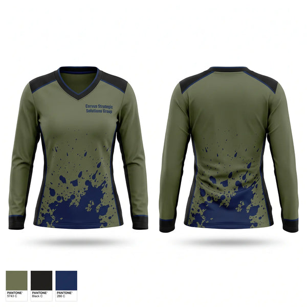 Womens Long Sleeve Vneck Shirt, Corvus Strategic Solutions Group, , Teamtime, Team time, sublimation, custom sports apparel, team uniforms, spirit wear, spiritwear, sports uniforms, custom shirts, team store, custom team store, fundraiser sports, apparel fundraiser