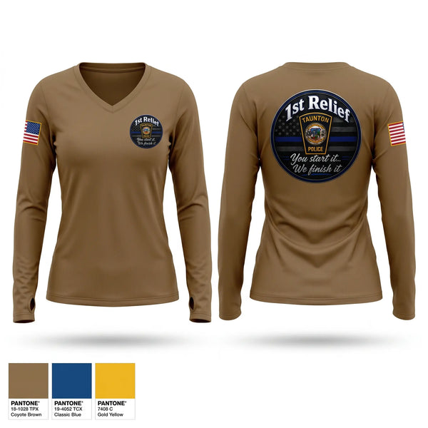 Womens Long Sleeve Vneck Shirt, 1st Relief, Police, Teamtime, Team time, sublimation, custom sports apparel, team uniforms, spirit wear, spiritwear, sports uniforms, custom shirts, team store, custom team store, fundraiser sports, apparel fundraiser