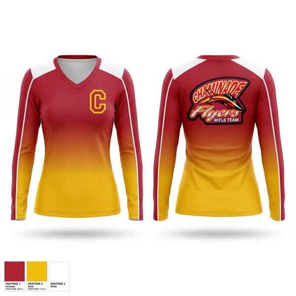 Womens Long Sleeve Vneck Shirt, Chaminade Flyers, Spirit Store, Teamtime, Team time, sublimation, custom sports apparel, team uniforms, spirit wear, spiritwear, sports uniforms, custom shirts, team store, custom team store, fundraiser sports, apparel fundraiser