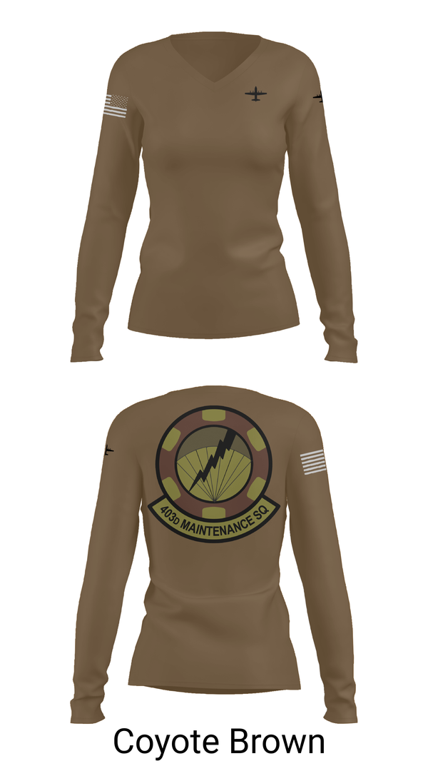 Womens Long Sleeve Vneck Shirt, 403 Maintenance Sqd, Air Force, Teamtime, Team time, sublimation, custom sports apparel, team uniforms, spirit wear, spiritwear, sports uniforms, custom shirts, team store, custom team store, fundraiser sports, apparel fundraiser