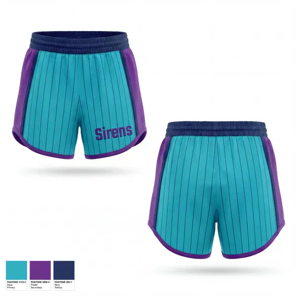 Womens Shorts, Sirens, Softball, Teamtime, Team time, sublimation, custom sports apparel, team uniforms, spirit wear, spiritwear, sports uniforms, custom shirts, team store, custom team store, fundraiser sports, apparel fundraiser