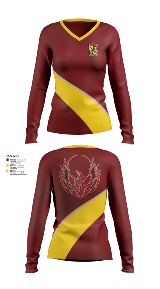 Womens Long Sleeve Vneck Shirt, Renaissance High School, Army, Teamtime, Team time, sublimation, custom sports apparel, team uniforms, spirit wear, spiritwear, sports uniforms, custom shirts, team store, custom team store, fundraiser sports, apparel fundraiser