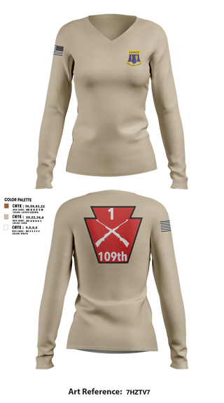 Womens Long Sleeve Vneck Shirt, A co 1/109, National Guard, Teamtime, Team time, sublimation, custom sports apparel, team uniforms, spirit wear, spiritwear, sports uniforms, custom shirts, team store, custom team store, fundraiser sports, apparel fundraiser