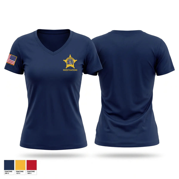 Womens Short Sleeve Vneck Shirt, Investigations, Police, Teamtime, Team time, sublimation, custom sports apparel, team uniforms, spirit wear, spiritwear, sports uniforms, custom shirts, team store, custom team store, fundraiser sports, apparel fundraiser