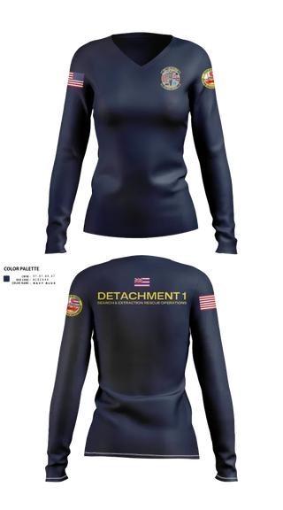 Womens Long Sleeve Vneck Shirt, Detachment 1 SERO, National Guard, Teamtime, Team time, sublimation, custom sports apparel, team uniforms, spirit wear, spiritwear, sports uniforms, custom shirts, team store, custom team store, fundraiser sports, apparel fundraiser