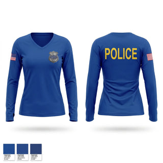 Womens Long Sleeve Vneck Shirt, Minnesota State Patrol, Police, Teamtime, Team time, sublimation, custom sports apparel, team uniforms, spirit wear, spiritwear, sports uniforms, custom shirts, team store, custom team store, fundraiser sports, apparel fundraiser