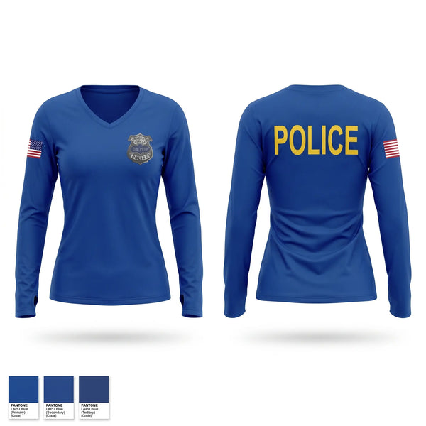 Womens Long Sleeve Vneck Shirt, Minnesota State Patrol, Police, Teamtime, Team time, sublimation, custom sports apparel, team uniforms, spirit wear, spiritwear, sports uniforms, custom shirts, team store, custom team store, fundraiser sports, apparel fundraiser