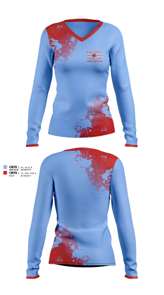 Womens Long Sleeve Vneck Shirt, Bon Homme Cavaliers Cross Country, Cross Country, Teamtime, Team time, sublimation, custom sports apparel, team uniforms, spirit wear, spiritwear, sports uniforms, custom shirts, team store, custom team store, fundraiser sports, apparel fundraiser