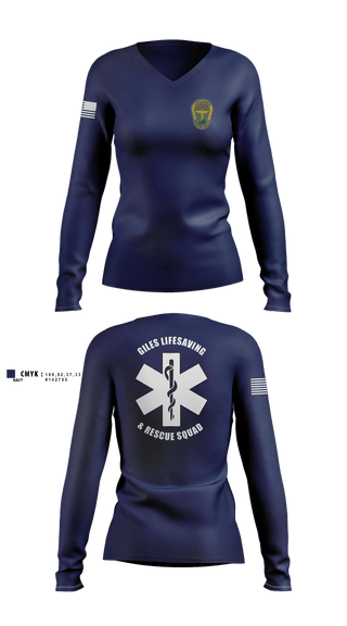 Womens Long Sleeve Vneck Shirt, Giles Lifesaving & Rescue Squad, EMS/EMT, Teamtime, Team time, sublimation, custom sports apparel, team uniforms, spirit wear, spiritwear, sports uniforms, custom shirts, team store, custom team store, fundraiser sports, apparel fundraiser