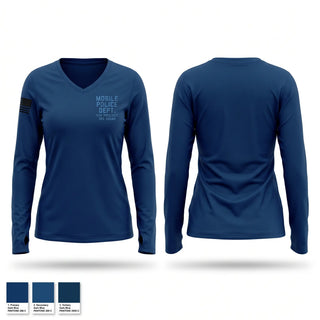 Womens Long Sleeve Vneck Shirt, Mobile police dept 4th precinct 3rd Squad, Police, Teamtime, Team time, sublimation, custom sports apparel, team uniforms, spirit wear, spiritwear, sports uniforms, custom shirts, team store, custom team store, fundraiser sports, apparel fundraiser