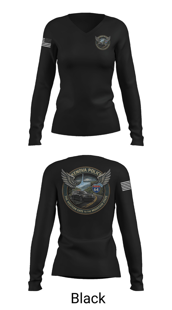 Womens Long Sleeve Vneck Shirt, Kenova Police Department, Police, Teamtime, Team time, sublimation, custom sports apparel, team uniforms, spirit wear, spiritwear, sports uniforms, custom shirts, team store, custom team store, fundraiser sports, apparel fundraiser
