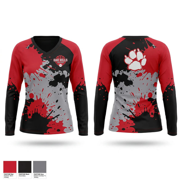 Womens Long Sleeve Vneck Shirt, Oakhills high school, Men's Basketball, Teamtime, Team time, sublimation, custom sports apparel, team uniforms, spirit wear, spiritwear, sports uniforms, custom shirts, team store, custom team store, fundraiser sports, apparel fundraiser