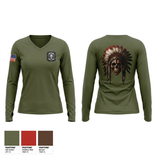 Womens Long Sleeve Vneck Shirt, 1-181 alpha battery, National Guard, Teamtime, Team time, sublimation, custom sports apparel, team uniforms, spirit wear, spiritwear, sports uniforms, custom shirts, team store, custom team store, fundraiser sports, apparel fundraiser