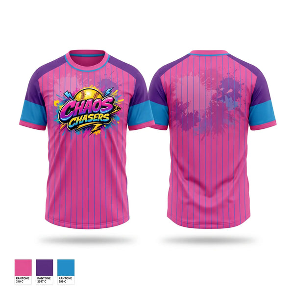 Soft Poly Tee Cotton Like Feel, Chaos Chasers, Softball, Teamtime, Team time, sublimation, custom sports apparel, team uniforms, spirit wear, spiritwear, sports uniforms, custom shirts, team store, custom team store, fundraiser sports, apparel fundraiser