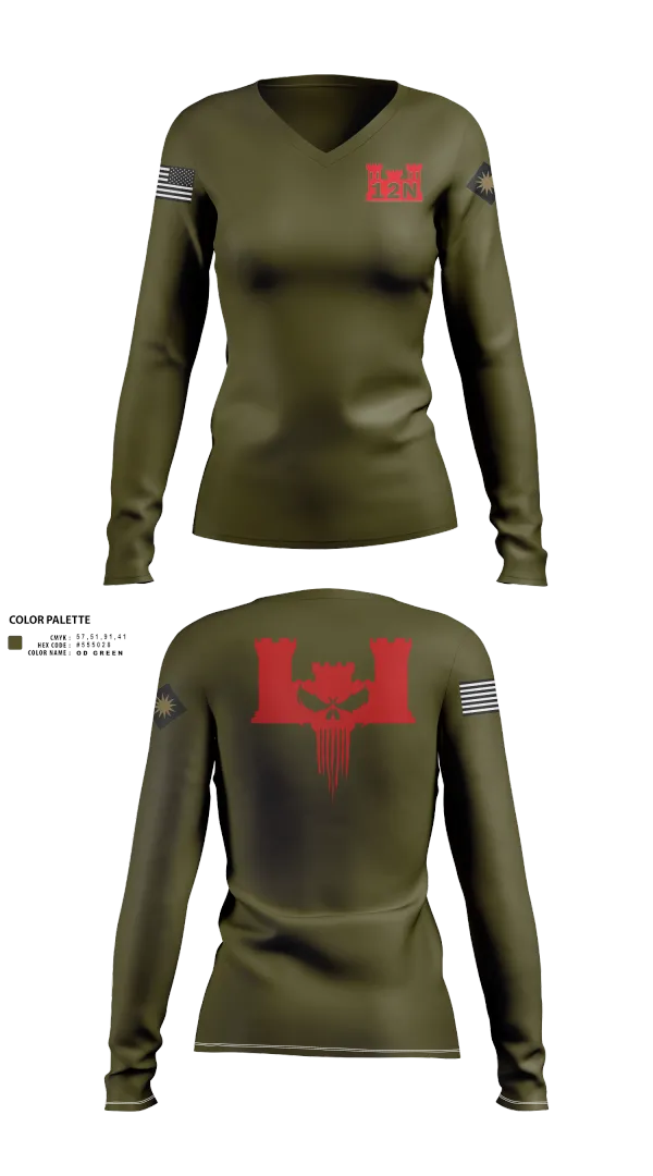 Womens Long Sleeve Vneck Shirt, A co 578th BEB, , Teamtime, Team time, sublimation, custom sports apparel, team uniforms, spirit wear, spiritwear, sports uniforms, custom shirts, team store, custom team store, fundraiser sports, apparel fundraiser