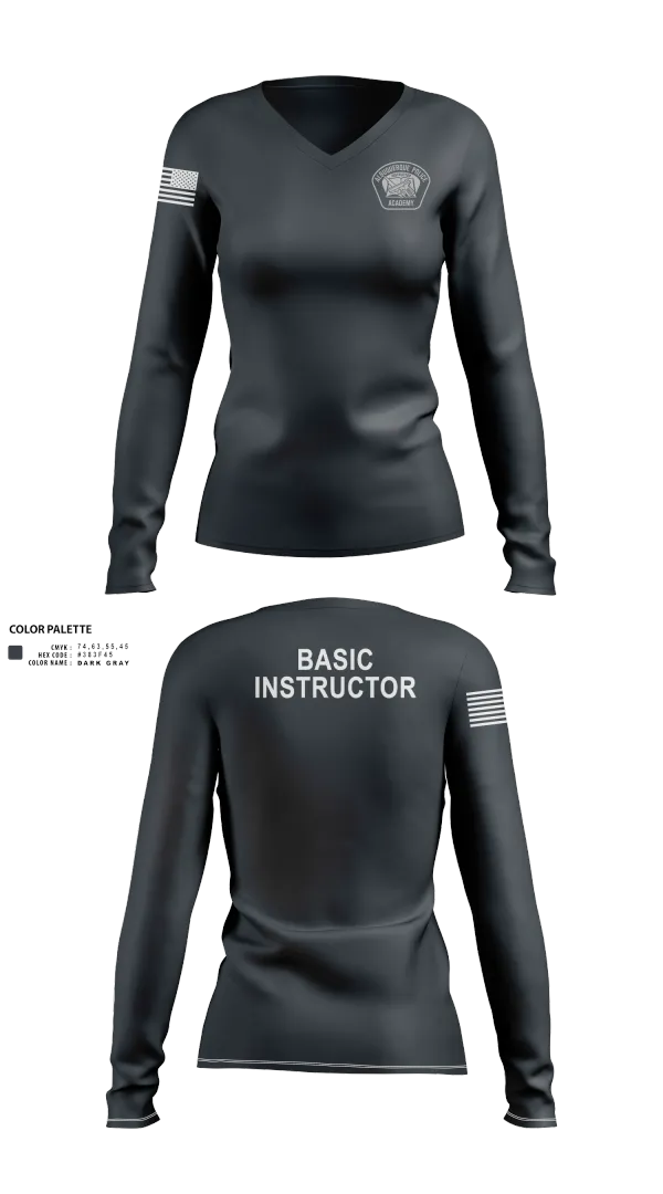 Womens Long Sleeve Vneck Shirt, Academy- Basic Unit, Police, Teamtime, Team time, sublimation, custom sports apparel, team uniforms, spirit wear, spiritwear, sports uniforms, custom shirts, team store, custom team store, fundraiser sports, apparel fundraiser