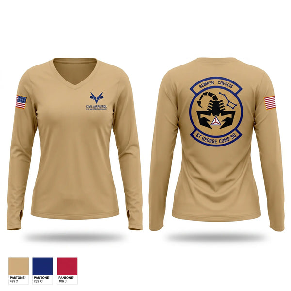 Womens Long Sleeve Vneck Shirt, Saint George Composite Squadron, Air Force, Teamtime, Team time, sublimation, custom sports apparel, team uniforms, spirit wear, spiritwear, sports uniforms, custom shirts, team store, custom team store, fundraiser sports, apparel fundraiser