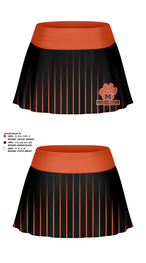 Skort, Macon Tiger Golf, Golf, Teamtime, Team time, sublimation, custom sports apparel, team uniforms, spirit wear, spiritwear, sports uniforms, custom shirts, team store, custom team store, fundraiser sports, apparel fundraiser