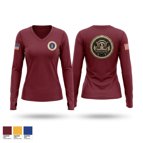 Womens Long Sleeve Vneck Shirt, Presidential Caskets Platoon, Army, Teamtime, Team time, sublimation, custom sports apparel, team uniforms, spirit wear, spiritwear, sports uniforms, custom shirts, team store, custom team store, fundraiser sports, apparel fundraiser