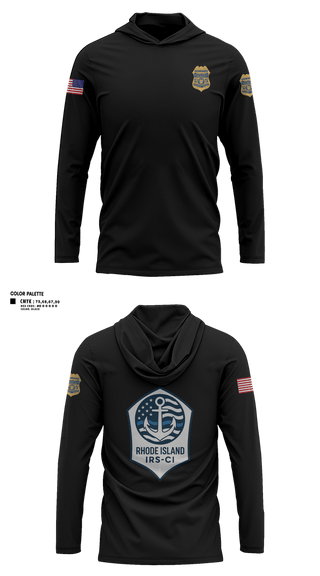 Long Sleeve Performance Shirt with hood, IRS-CI, Police, Teamtime, Team time, sublimation, custom sports apparel, team uniforms, spirit wear, spiritwear, sports uniforms, custom shirts, team store, custom team store, fundraiser sports, apparel fundraiser