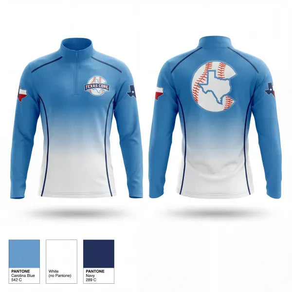 Quarter Zip Jacket, Texas Core Baseball, Baseball, Teamtime, Team time, sublimation, custom sports apparel, team uniforms, spirit wear, spiritwear, sports uniforms, custom shirts, team store, custom team store, fundraiser sports, apparel fundraiser