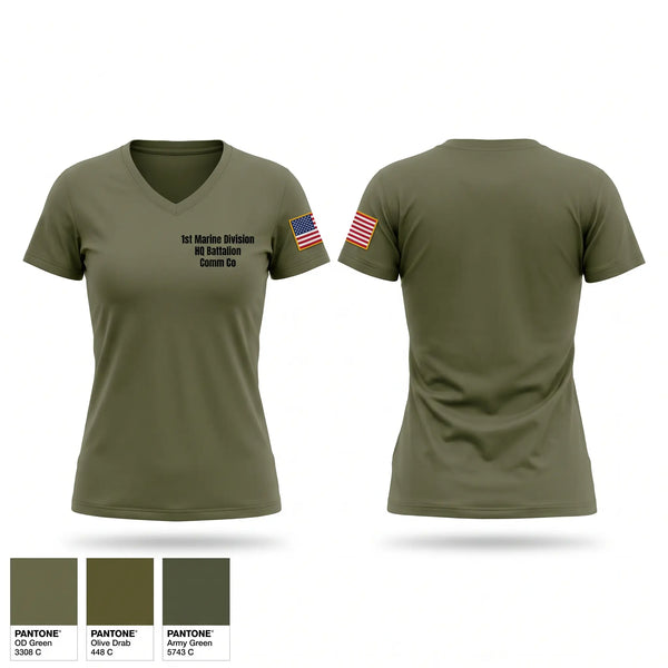 Womens Short Sleeve Vneck Shirt, 1st Marine Division HQ Battalion Comm Co, Marines, Teamtime, Team time, sublimation, custom sports apparel, team uniforms, spirit wear, spiritwear, sports uniforms, custom shirts, team store, custom team store, fundraiser sports, apparel fundraiser
