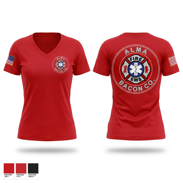 Womens Short Sleeve Vneck Shirt, BACON FIRE DEPARTMENT, Fire Department, Teamtime, Team time, sublimation, custom sports apparel, team uniforms, spirit wear, spiritwear, sports uniforms, custom shirts, team store, custom team store, fundraiser sports, apparel fundraiser