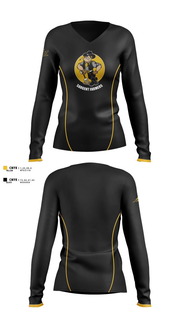 Womens Long Sleeve Vneck Shirt, Sargent Farmers, Spirit Store, Teamtime, Team time, sublimation, custom sports apparel, team uniforms, spirit wear, spiritwear, sports uniforms, custom shirts, team store, custom team store, fundraiser sports, apparel fundraiser