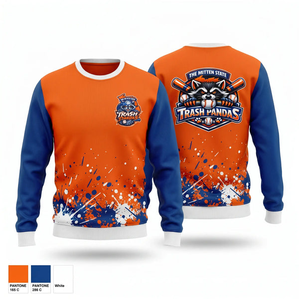 Crew Neck Sweatshirt, The Mitten State Trash Pandas, Baseball, Teamtime, Team time, sublimation, custom sports apparel, team uniforms, spirit wear, spiritwear, sports uniforms, custom shirts, team store, custom team store, fundraiser sports, apparel fundraiser