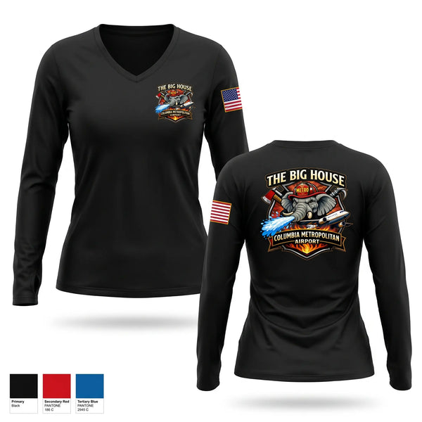 Womens Long Sleeve Vneck Shirt, Columbia Airport Fire, Fire Department, Teamtime, Team time, sublimation, custom sports apparel, team uniforms, spirit wear, spiritwear, sports uniforms, custom shirts, team store, custom team store, fundraiser sports, apparel fundraiser