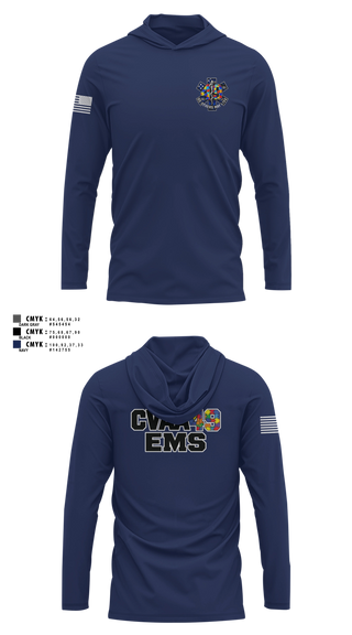 Long Sleeve hooded sunshirt, Coudersport Ems, EMS/EMT, Teamtime, Team time, sublimation, custom sports apparel, team uniforms, spirit wear, spiritwear, sports uniforms, custom shirts, team store, custom team store, fundraiser sports, apparel fundraiser