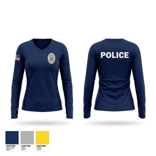 Womens Long Sleeve Vneck Shirt, Stinesville Police Department, Police, Teamtime, Team time, sublimation, custom sports apparel, team uniforms, spirit wear, spiritwear, sports uniforms, custom shirts, team store, custom team store, fundraiser sports, apparel fundraiser