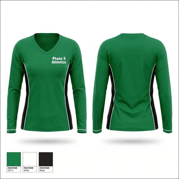 Womens Long Sleeve Vneck Shirt, Phase 3 Athletics, Track & Field, Teamtime, Team time, sublimation, custom sports apparel, team uniforms, spirit wear, spiritwear, sports uniforms, custom shirts, team store, custom team store, fundraiser sports, apparel fundraiser
