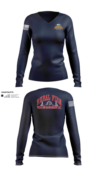 Womens Long Sleeve Vneck Shirt, Rural fire wildland management LLC, Fire Department, Teamtime, Team time, sublimation, custom sports apparel, team uniforms, spirit wear, spiritwear, sports uniforms, custom shirts, team store, custom team store, fundraiser sports, apparel fundraiser
