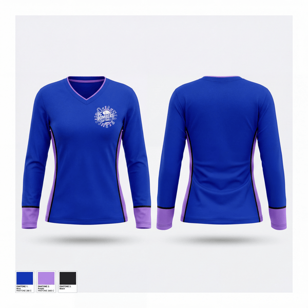 Womens Long Sleeve Vneck Shirt, BC Bombers Softball, Softball, Teamtime, Team time, sublimation, custom sports apparel, team uniforms, spirit wear, spiritwear, sports uniforms, custom shirts, team store, custom team store, fundraiser sports, apparel fundraiser