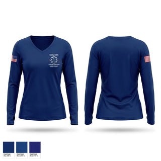 Womens Long Sleeve Vneck Shirt, NEAL EMS, EMS/EMT, Teamtime, Team time, sublimation, custom sports apparel, team uniforms, spirit wear, spiritwear, sports uniforms, custom shirts, team store, custom team store, fundraiser sports, apparel fundraiser