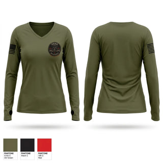 Womens Long Sleeve Vneck Shirt, Echo Company Warhogs, Army, Teamtime, Team time, sublimation, custom sports apparel, team uniforms, spirit wear, spiritwear, sports uniforms, custom shirts, team store, custom team store, fundraiser sports, apparel fundraiser