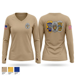Womens Long Sleeve Vneck Shirt, Huber Heights Public Safety Cadets, Police, Teamtime, Team time, sublimation, custom sports apparel, team uniforms, spirit wear, spiritwear, sports uniforms, custom shirts, team store, custom team store, fundraiser sports, apparel fundraiser