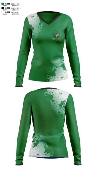 Womens Long Sleeve Vneck Shirt, Wildcats, , Teamtime, Team time, sublimation, custom sports apparel, team uniforms, spirit wear, spiritwear, sports uniforms, custom shirts, team store, custom team store, fundraiser sports, apparel fundraiser
