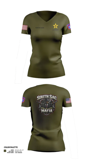 Womens Short Sleeve Vneck Shirt, SAC SOUTH, Army, Teamtime, Team time, sublimation, custom sports apparel, team uniforms, spirit wear, spiritwear, sports uniforms, custom shirts, team store, custom team store, fundraiser sports, apparel fundraiser