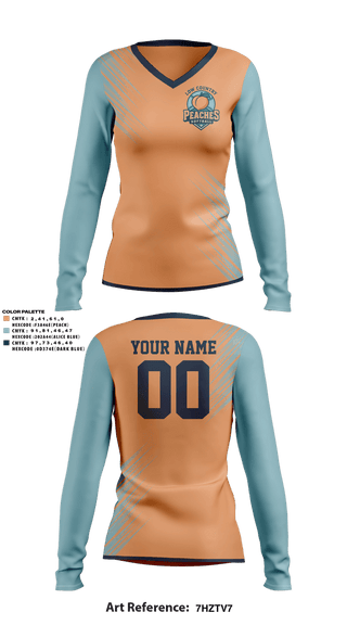 Womens Long Sleeve Vneck Shirt, LowCountry Peaches, Softball, Teamtime, Team time, sublimation, custom sports apparel, team uniforms, spirit wear, spiritwear, sports uniforms, custom shirts, team store, custom team store, fundraiser sports, apparel fundraiser