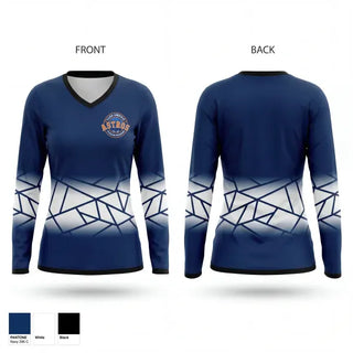 Womens Long Sleeve Vneck Shirt, Astros, Baseball, Teamtime, Team time, sublimation, custom sports apparel, team uniforms, spirit wear, spiritwear, sports uniforms, custom shirts, team store, custom team store, fundraiser sports, apparel fundraiser