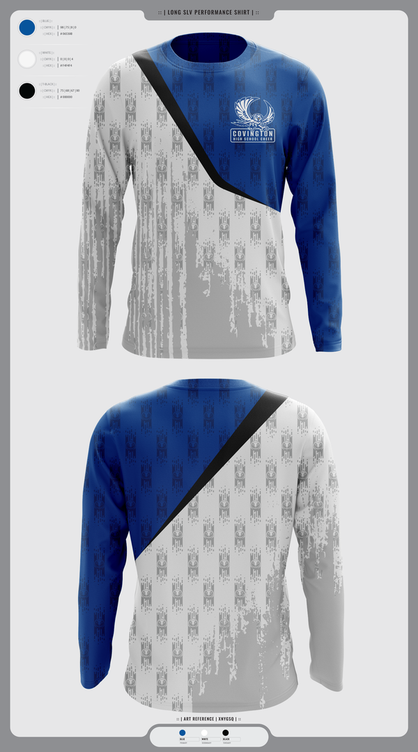 Long Sleeve Performance Shirt, Covington High School Cheer, Cheer, Teamtime, Team time, sublimation, custom sports apparel, team uniforms, spirit wear, spiritwear, sports uniforms, custom shirts, team store, custom team store, fundraiser sports, apparel fundraiser