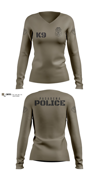 Womens Long Sleeve Vneck Shirt, Pasadena K9, Police, Teamtime, Team time, sublimation, custom sports apparel, team uniforms, spirit wear, spiritwear, sports uniforms, custom shirts, team store, custom team store, fundraiser sports, apparel fundraiser