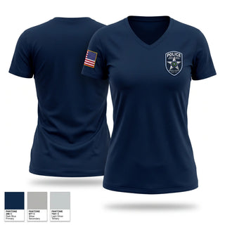 Womens Short Sleeve Vneck Shirt, Ector County Hospital District Police Department, Police, Teamtime, Team time, sublimation, custom sports apparel, team uniforms, spirit wear, spiritwear, sports uniforms, custom shirts, team store, custom team store, fundraiser sports, apparel fundraiser