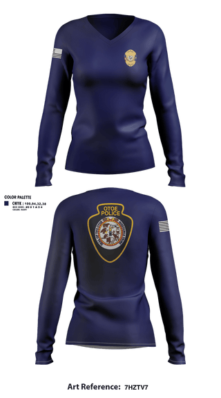Womens Long Sleeve Vneck Shirt, Otoe-Missouria Police Department, Police, Teamtime, Team time, sublimation, custom sports apparel, team uniforms, spirit wear, spiritwear, sports uniforms, custom shirts, team store, custom team store, fundraiser sports, apparel fundraiser